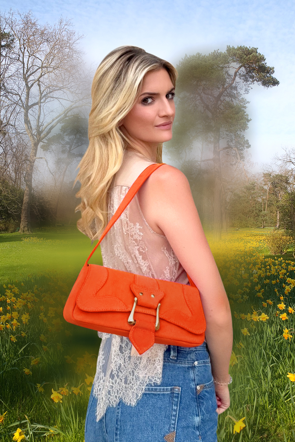 Clementine orange women's dress clutch, for weddings, ceremonies, cocktails and parties. Top view - Florence KOOIJMAN